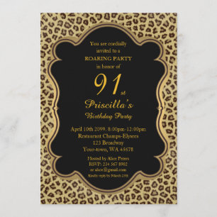 Invitation Anniversaire 91ème, Cheetah, Noir & Or