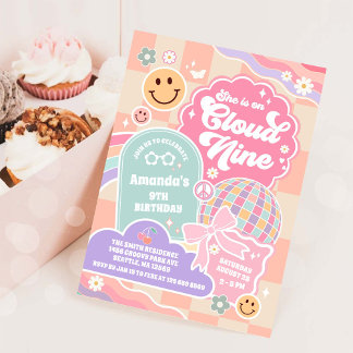 Invitation Anniversaire 9 Ans Cloud Nine Retro Gro