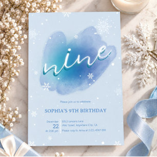 Invitation Anniversaire 9 ans Frozen Frozen Blue Watercolor S