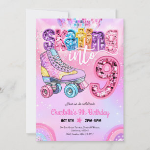 Invitation Anniversaire 9 ans Neon Disco Roller Skating