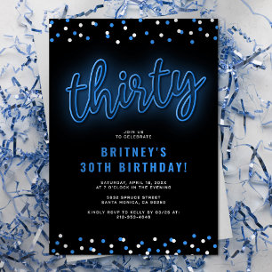 Invitation Anniversaire Adulte 30 ans Bleu Néon