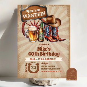 Invitation Anniversaire Adulte Cowboy Boots Bières Rétro Vint