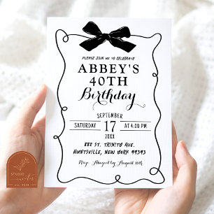 Invitation Anniversaire Adulte Illustré Ruban Noir Dessiné à