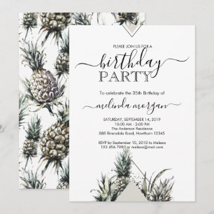 Invitation Anniversaire adulte tropical d'ananas géométrique