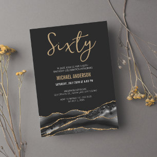 Invitation Anniversaire Agate Or Noir Tout Âge