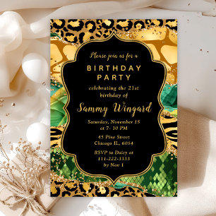 Invitation Anniversaire Agate Safari Or et Vert
