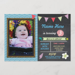 Invitation Anniversaire Aloha Sea Dolphin Star Photo Party In