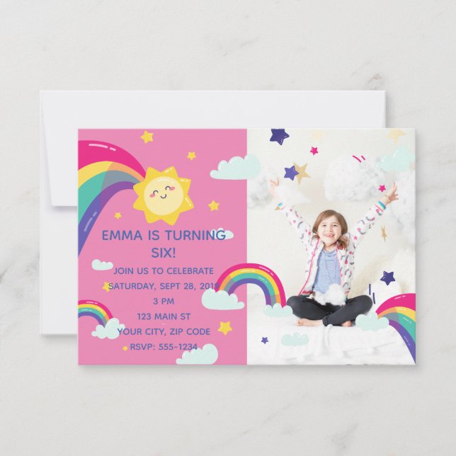 Invitation Anniversaire Amusant sous le Soleil Arc-en-ciel (Devant)