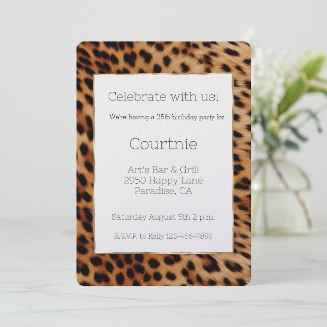Invitation Anniversaire animal chic Leopard (Debout devant)
