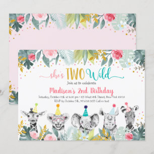 Invitation Anniversaire animal de la fête de l'or rose sauvag