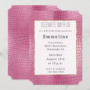 Invitation Anniversaire animal rose Faux Alligator