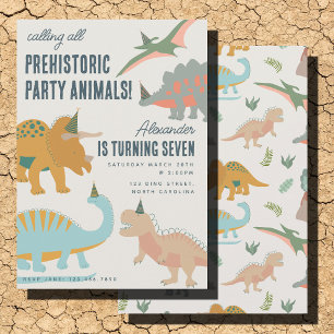 Invitation Anniversaire Animaux Bohème Dinosaures Préhistoriq