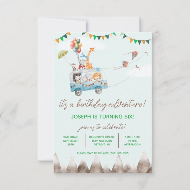 Invitation Anniversaire, Animaux volants, Anniversaire (Devant)