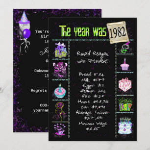 Invitation Anniversaire Année 1982 Trivia On Black
