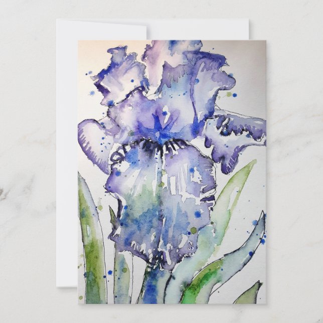Invitation anniversaire aquarelle Art Iris violet (Devant)