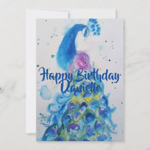 Invitation anniversaire aquarelle art paon bleu