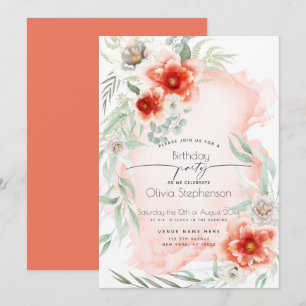 Invitation Anniversaire Aquarelle Fleur de la Flame de la P