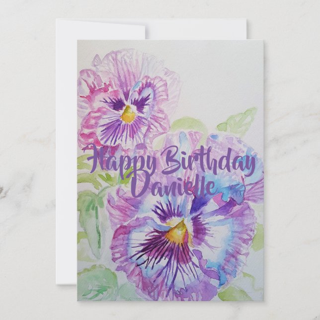 Invitation anniversaire aquarelle Purple Pansy Art (Devant)