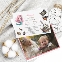 Invitation anniversaire aquarelle Sirène et Pirate