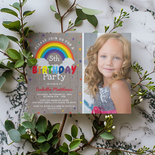 Invitation Anniversaire Arc-en-ciel Rustique Photo Colorée