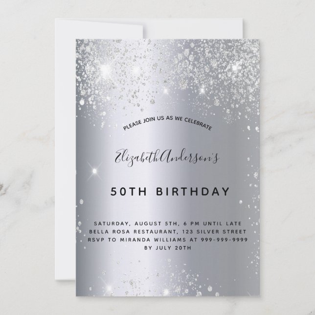 Invitation Anniversaire argent parties scintillant poussière  (Devant)