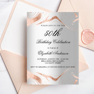 Invitation Anniversaire argent rose or marbre élégant
