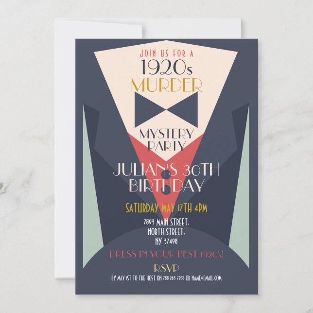Invitation Anniversaire Art déco des années 1920 Gatsby Murde (Devant)