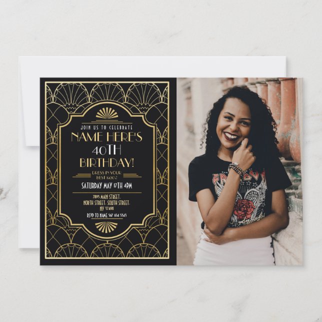 Invitation Anniversaire Art déco des années 1920 Gatsby Party (Devant)