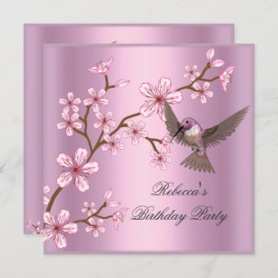 Invitation Anniversaire Asiatique Fleurs rose Fleur Oiseau