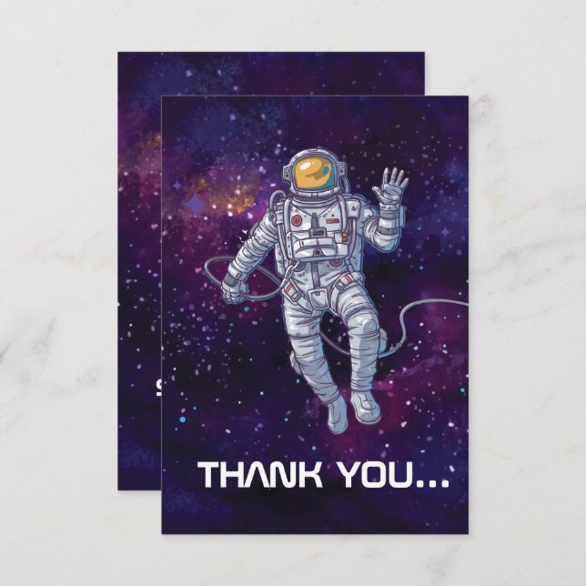 Invitation Anniversaire. Astronaut dans l'espace avec étoiles (Devant / Derrière)