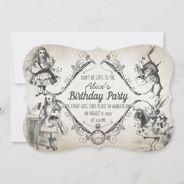 Invitation Anniversaire au pays des merveilles (Devant)
