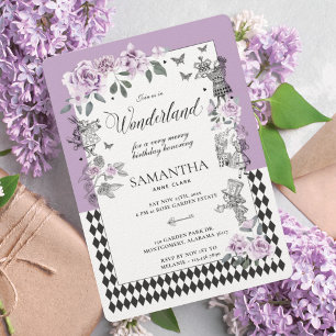 Invitation Anniversaire au pays des merveilles Chic Lilac