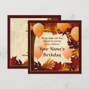 Invitation Anniversaire Automne Colonnes Arbre Feuilles Perso