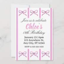 Invitation anniversaire avec un nœud rose modifiab