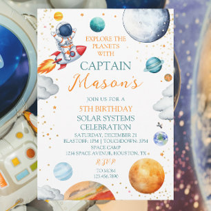 Invitation Anniversaire Aventure Astronaute Fusée Système Sol