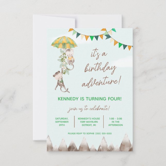 Invitation Anniversaire Aventure, Singes, Montagnes Anniversa (Devant)