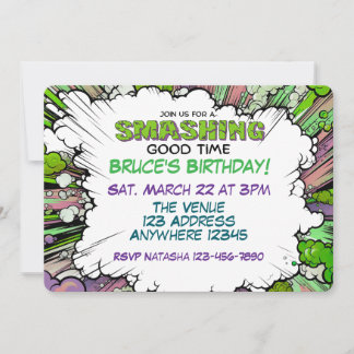Invitation Anniversaire Bande Dessinée Vert Violet Éclatant
