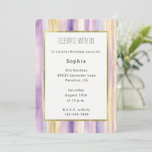 Invitation Anniversaire Bandes Or Violet Lavande