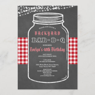 Invitation Anniversaire BARBEQUE Mason Jar Red En vichy Invit