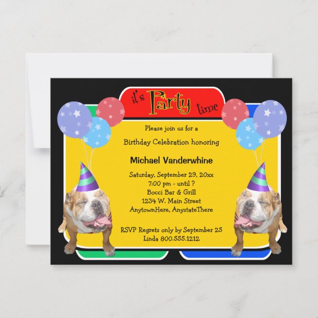 Invitation Anniversaire Barker de bouledogue (Devant)