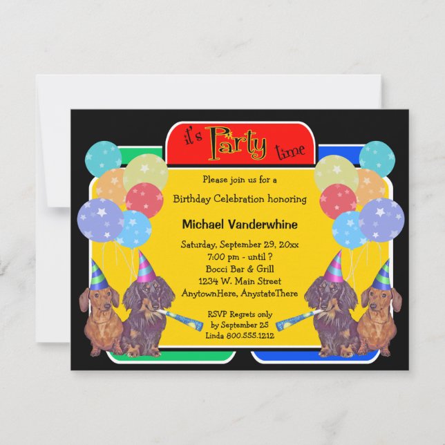 Invitation Anniversaire Barker de chien de teckel (Devant)