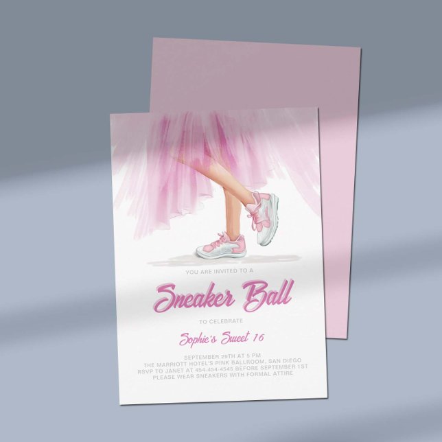 Invitation Anniversaire Basket Ball Ballerina Princess Sweet  (birthday sneaker ball invitation sweet 16 princess ballerina dress pink tulle white elegant feminine)