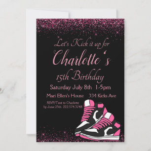 Invitation Anniversaire basket, Parties scintillant rose
