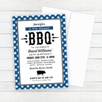 Anniversaire BBQ Cochon Rôti Gingham Bleu
