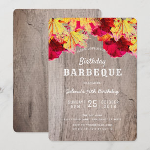 Invitation Anniversaire BBQ Party Automne laisse bois Invitat