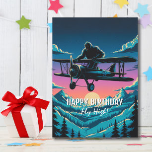 Invitation Anniversaire Bigfoot Vintage Avion Nuages drôle