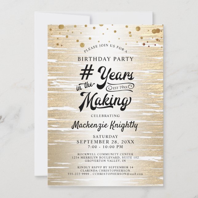 Invitation Anniversaire Black Gold Confetti ANNÉES DANS LA FA (Devant)