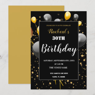 Invitation Anniversaire Black & Gold personnalisé