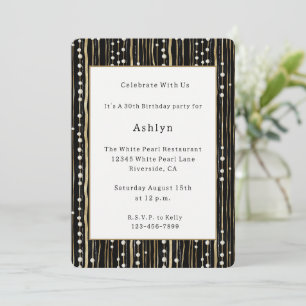 Invitation Anniversaire Black Gold White Pearls
