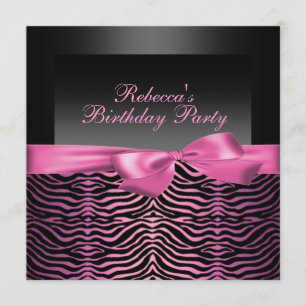 Invitation anniversaire Black & Pink Zebra Party